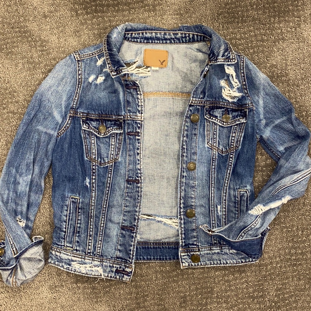 Distressed denim jean jacket